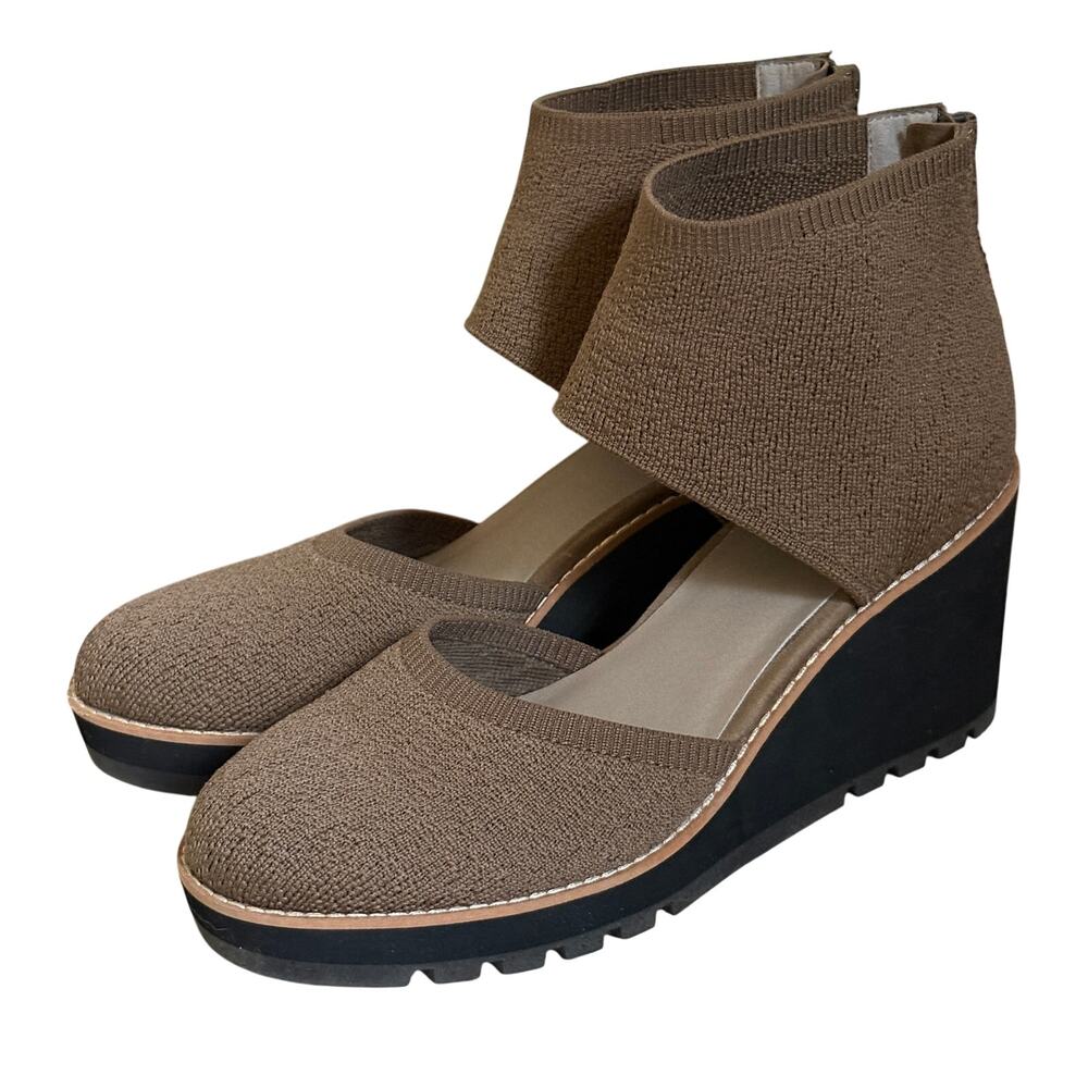 Eileen Fisher Alec Wedge Sandals 10 Brown Tan Travel Comfort Heel Resort Cruise